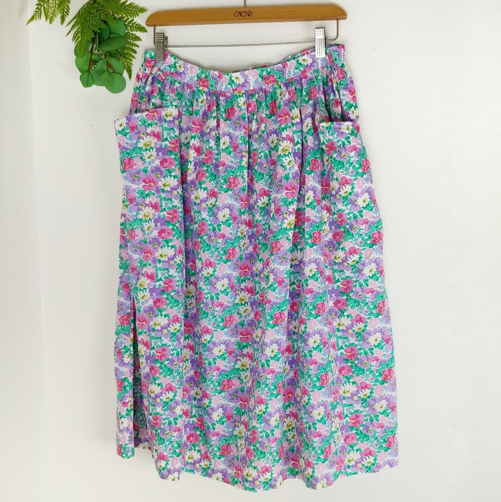 Vintage Spring Pastel Floral Midi Skirt